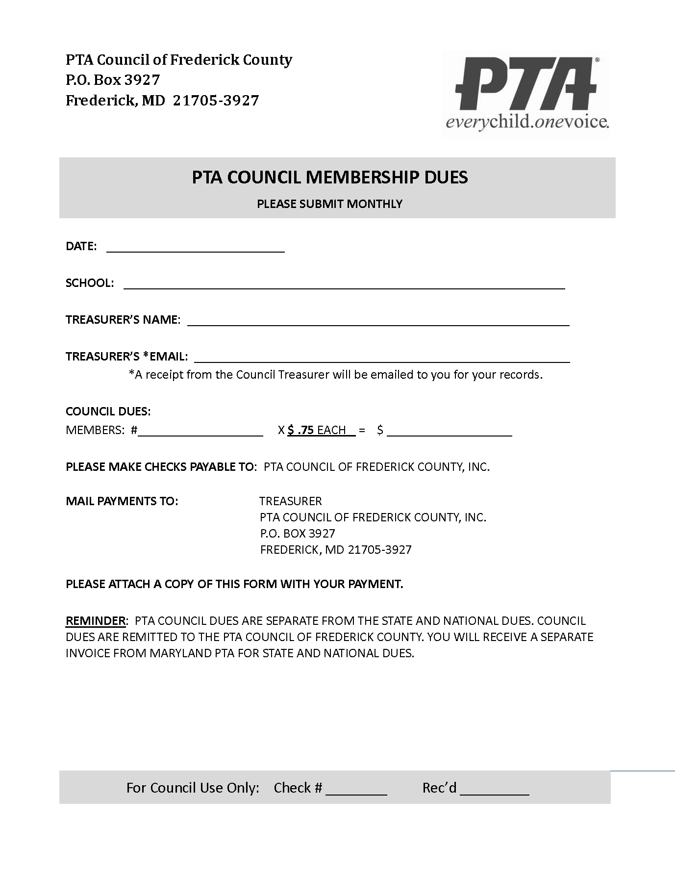 Council Dues Payment Form
